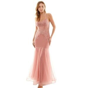 BCX Juniors' Embroidered Tulle-Skirt Sleeveless Gown, evening dress size 0 rose